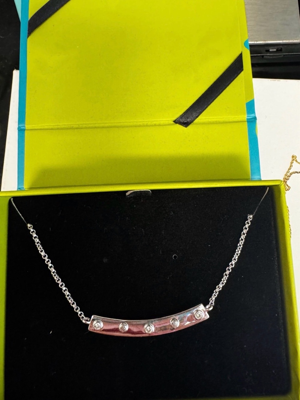 New Real Sterling Silver Bar Necklace Charles Colvard Moissanite .925